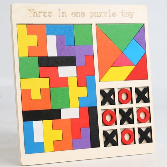 Wooden 3-in-1 Puzzle Toy for Kids