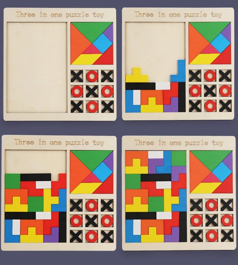 Wooden 3-in-1 Puzzle Toy for Kids